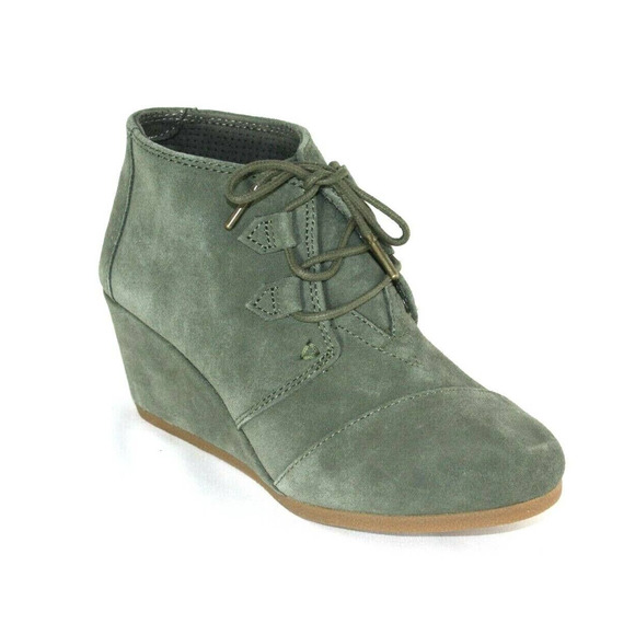 Toms Shoes - Toms Kala Wedge Ankle Booties Womens Suede Boots Dusty Olive Green Size 7.5